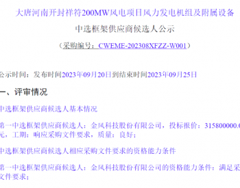 中标 | <em>总价</em>3.16亿元！大唐200MW风电项目开标，这家整机商预中标！