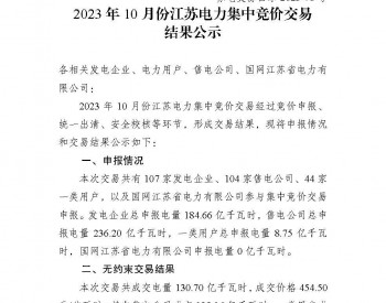 2023年10月份江苏电力集中竞价交易结果公示