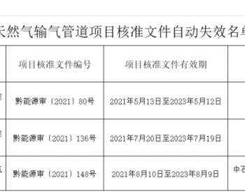 貴州省能源局發布天然氣<em>輸氣管道</em>項目核準文件失效的公示（第一次）