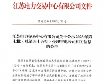 江苏电力交易中心有限公司关于公示2023年第七批（总第四十五批）受理<em>售电</em>公司相关信息的公告