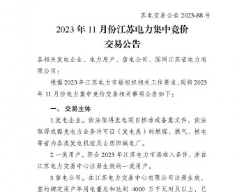 2023年11月份江苏电力集中竞价交易公告