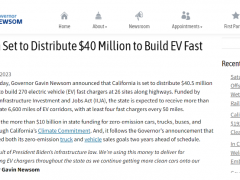 美国加州将拨款4050<em>万美元</em>建设270个电动汽车快充桩