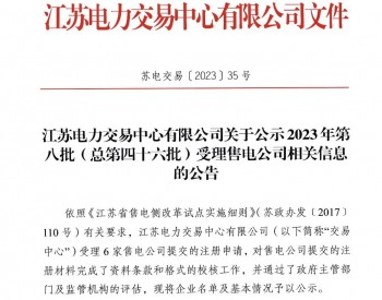 <em>江苏电力</em>交易中心有限公司关于公示2023年第八批（总第四十六批）受理售电公司相关信息的公告