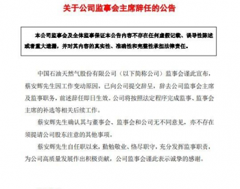 中国石油监事会主席蔡安辉辞职