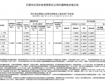四川<em>万源</em>市红河水电发布2023年12月工商业代理购电价格