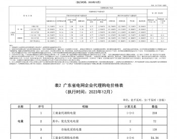 廣東深圳供電局有限公司發布2023年12月<em>代理購電</em>價格