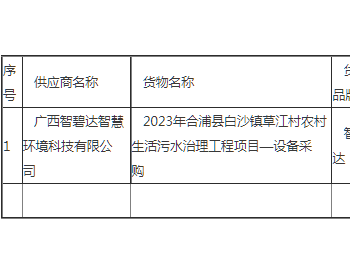 中标 | 2023年广西合浦县白沙镇草江村<em>农村生活</em>污水治理工程项目—设备采购成交公告