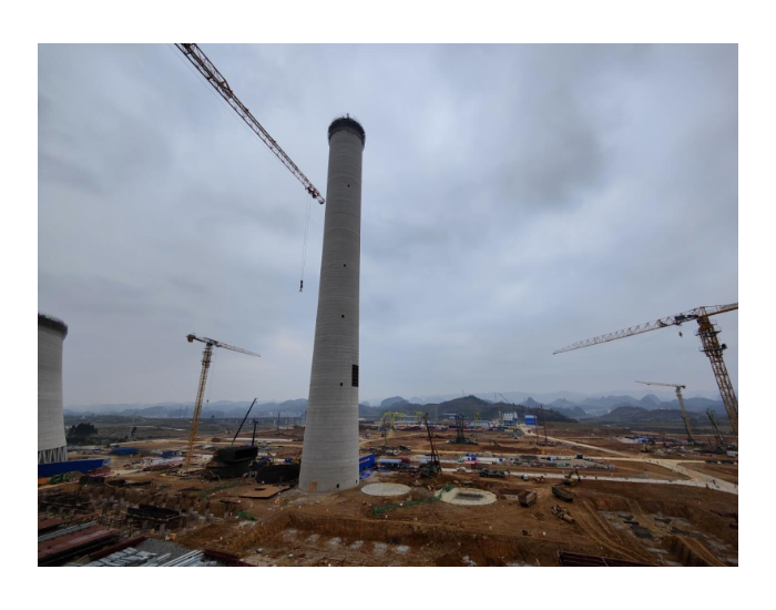 盘江贵州普定2×66万千瓦燃煤发电项目烟囱外筒浇筑到达180米
