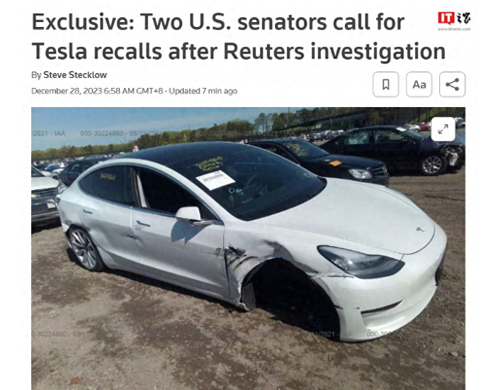 美国<em>参议员</em>呼吁特斯拉召回存在安全缺陷车辆