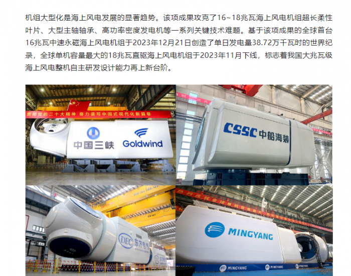 中船海装H260-18MW海上风电机组成功入选国家能源局、重庆科技局十大科技成果