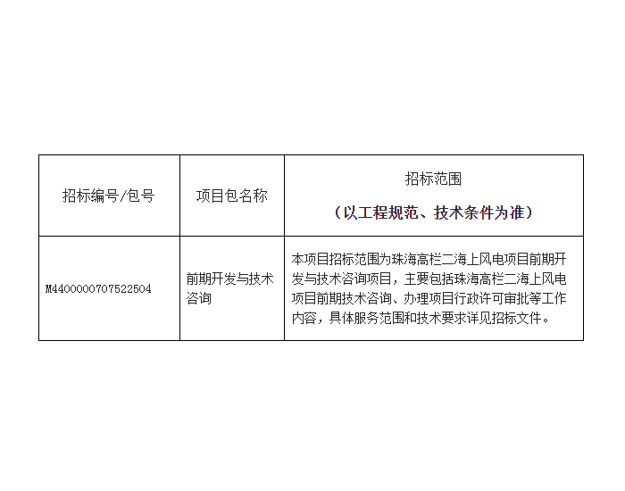 招标 | 广东珠海高栏二海上风电项目前期开发与技术咨询项目招标