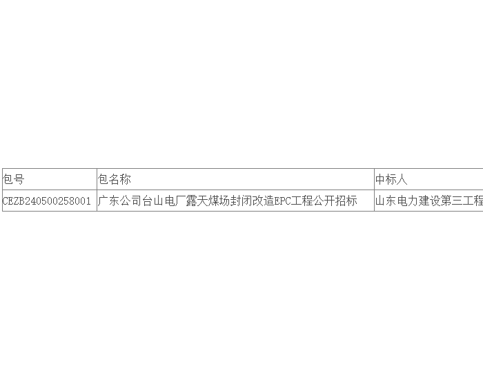 中标｜广东公司台山电厂露天煤场封闭改造EPC工程公开招标中标结果公告