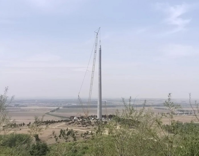 辽宁法库八虎山150MW风电混塔项目首套钢段塔筒顺利吊装