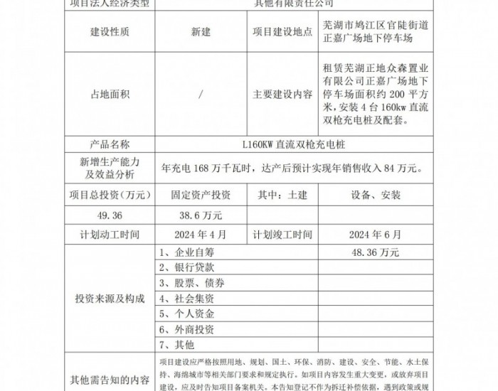 安徽省升能鸿源新能源有限公司正嘉广场充电站项目备案公示