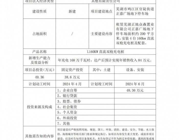 <em>安徽省</em>升能鸿源新能源有限公司正嘉广场充电站项目备案公示