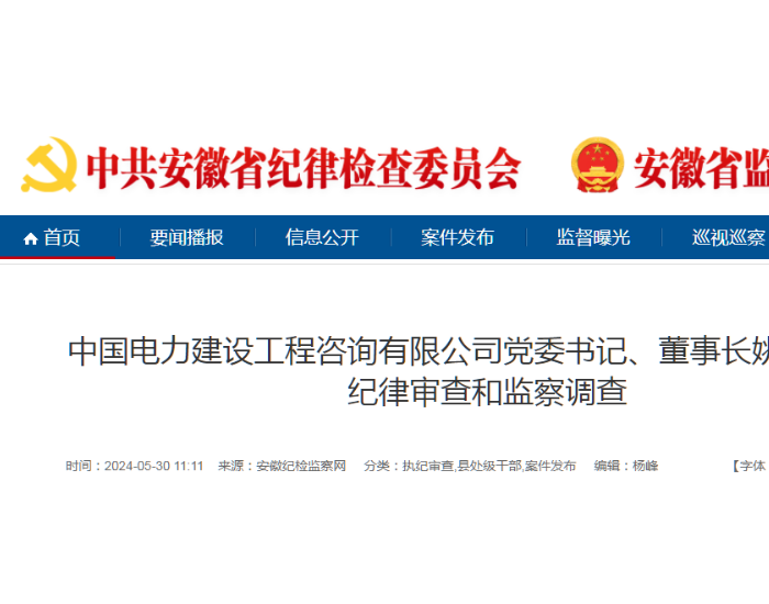中国电力建设工程咨询有限公司党委书记、董事长姚小平，被查