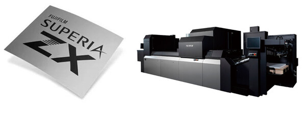 左：富士胶片免处理版材Superia ZX；右：富士胶片B2幅面单张纸数码喷墨印刷机Jet Press 750S