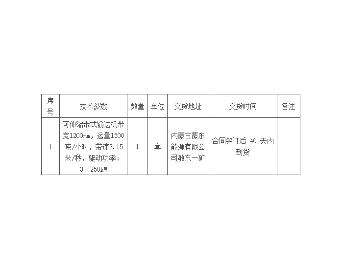 招标｜蒙东能源敏东一矿2024年6月带式<em>输送机</em>采购公开招标项目招标公告