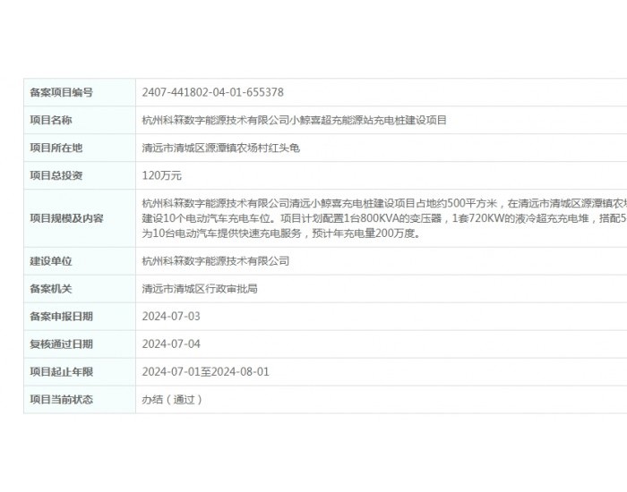 杭州科箖数字能源技术有限公司小鲸喜超充能源站充
