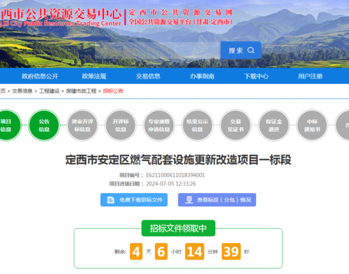 招标 | 1万户天然气用户室内改造和加装！甘肃<em>定西</em>市安定区燃气配套设施更新改造项目一标段发布招标公告