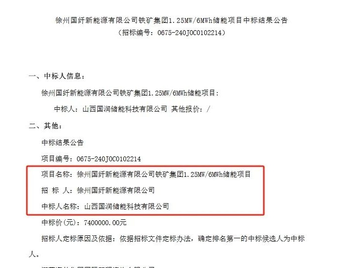 国润储能成功中标江苏徐州1.25MW/6MWh储能项目