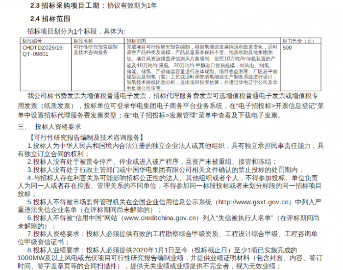 ​招标 | 辽宁华电营口<em>风电制氢</em>10万吨氢氨罐港一体化项目可行性研究报告编制及技术咨询服务项目招标