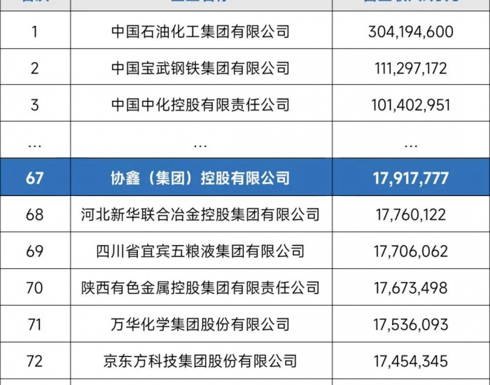 2024中国制造业企业<em>500</em>强榜单公布：协鑫位列第67！