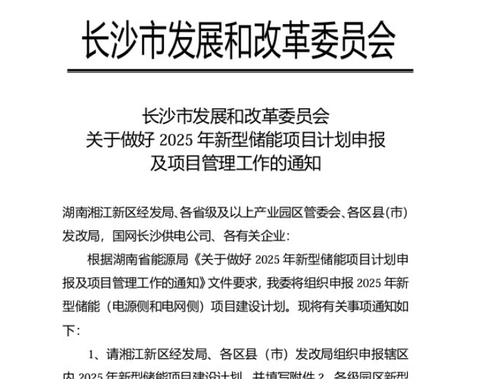 湖南长沙开启2025年新型储能项目计划申报