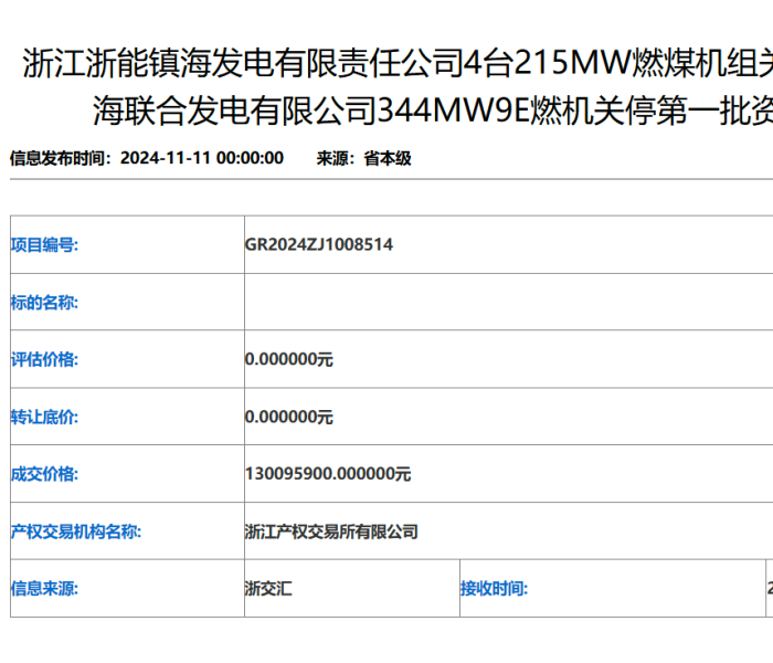 浙能转让旗下火电资产！