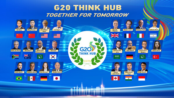 The poster showcases the 23 guests from the CGTN special program, G20 Think Hub: Together for Tomorrow, wher<i></i>e thought leaders from diverse fields discussed strategies aligned with the G20 Summit’s theme, Building a Just World and a Sustainable Planet.