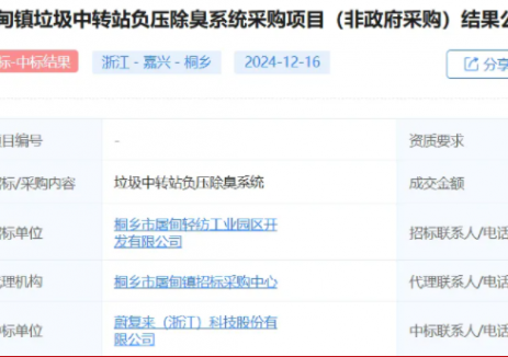 中标 | 蔚复来中标浙江桐乡屠甸镇垃圾中转站智能
