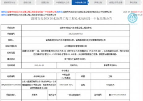 中标 | 山东九强集团中标山东淄博市先创区污水治理工程总承包项目
