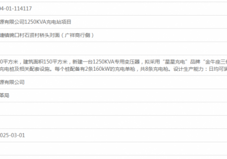 广东紫金县广祥新能源有限公司1250KVA充电站项目