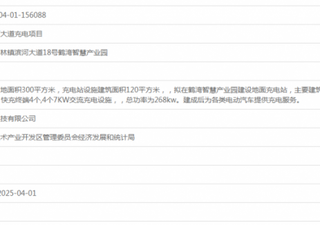 鹤湾广东沥林镇滨河大道充电项目获备案