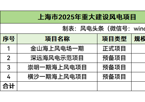 6.11GW！上海市发布2025年重大建设风电项目清单