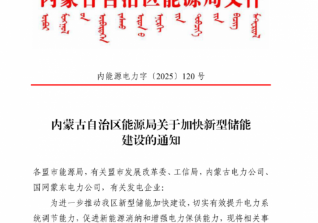 《内蒙古自治区能源局关于加快新型储能建设的通知