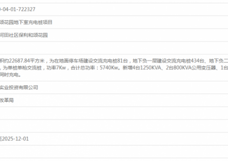 保益恒广东厚街和颂花园地下室充电桩项目获备案