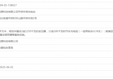 广东阳江市成言新能源科技有限公司坪郊市场充电站项目获备案