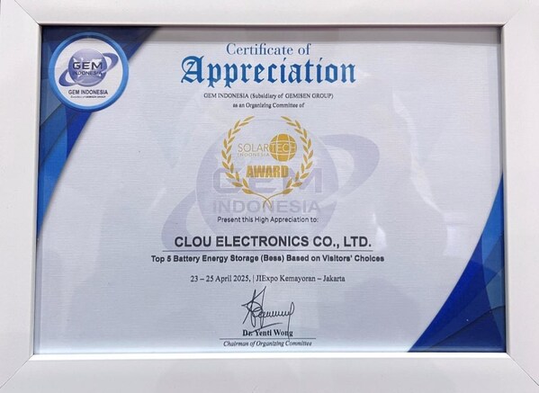 CLOU was ho<i></i>nored as TOP 5 Battery & Energy Storage Innovation Company by Visitors’ Choice, awarded by GEM Indonesia