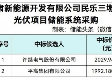 中标 | 0.498~0.507元/Wh！许继/平高入围国电电