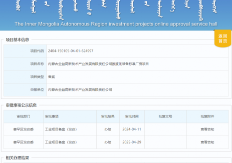内蒙古氢液化装备标准厂房项目获备案