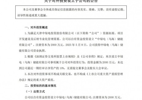 中绿电投资设立中绿电(乌海)储能有限公司
