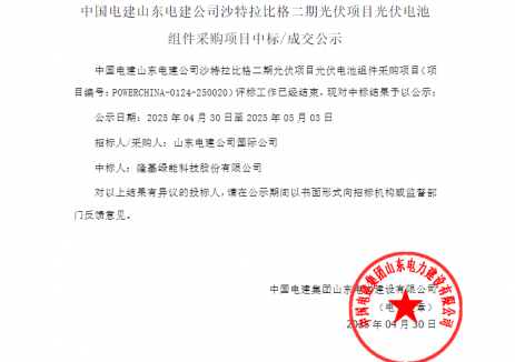 中标 | 隆基中标中国电建山东电建公司沙特拉比格