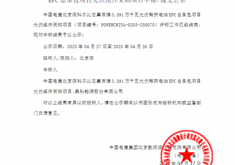 中标 | 晶科中标中国电建北京院科尔沁左翼后旗3