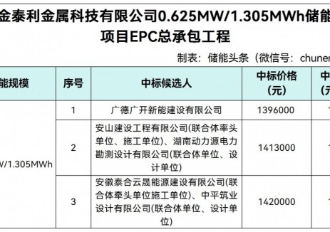 中标 | 1.07~1.088元/Wh！安徽广德金泰利0.625MW/