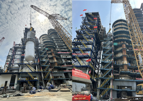 湖南石化设备更新项目外取热器壳体首吊圆满成功