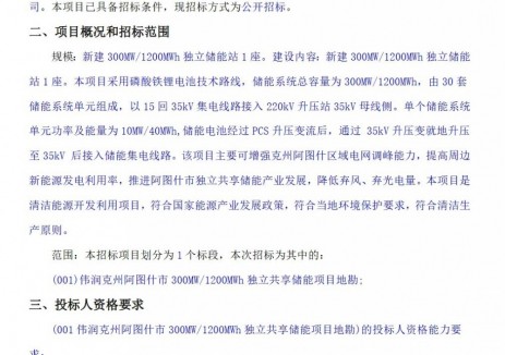 招标 | 新疆克州1.2GWh独立共享储能项目地勘招标