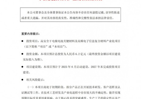 三孚新科投建锂电池高安全关键材料项目