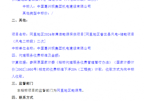 中标 | 配20%/4h构网型储能！葛洲坝机电中选西