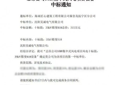 中标 | 九洲集团子公司沈阳昊诚中标志昂公司50MW集中式风电项目十标段35kV箱变